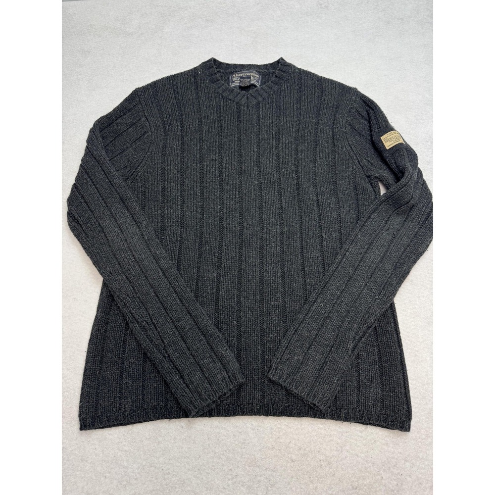 Abercrombie & Fitch Sweater Mens Medium Gray Wool V Neck Chunky Knit Pullover